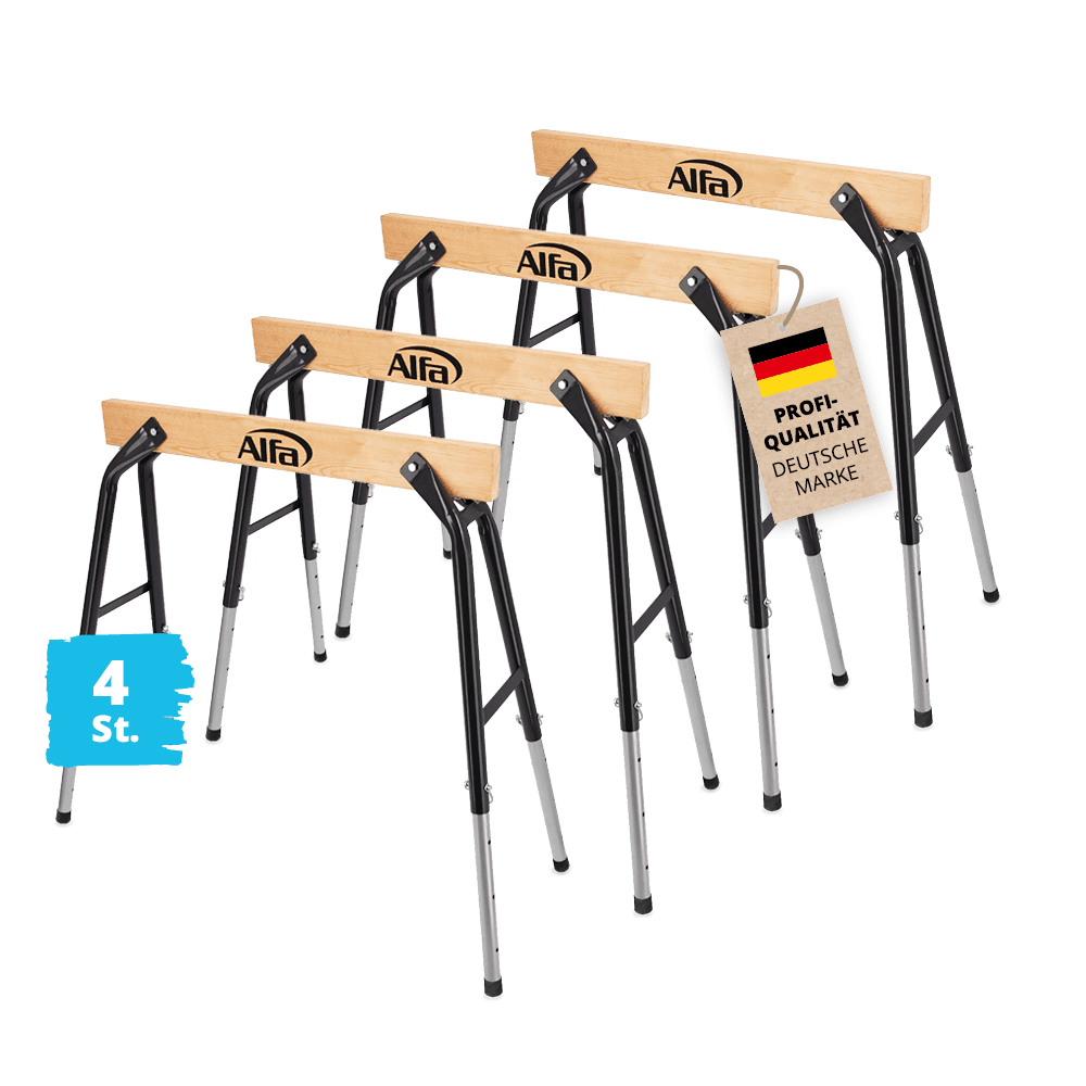 4x Alfa Arbeitsbock Profi-Qualität 300 kg/Paar höhenverstellbar Gerüstbock Holzbock Arbeitshilfe Klappbock Sägebock Unterstellbock Klappbock