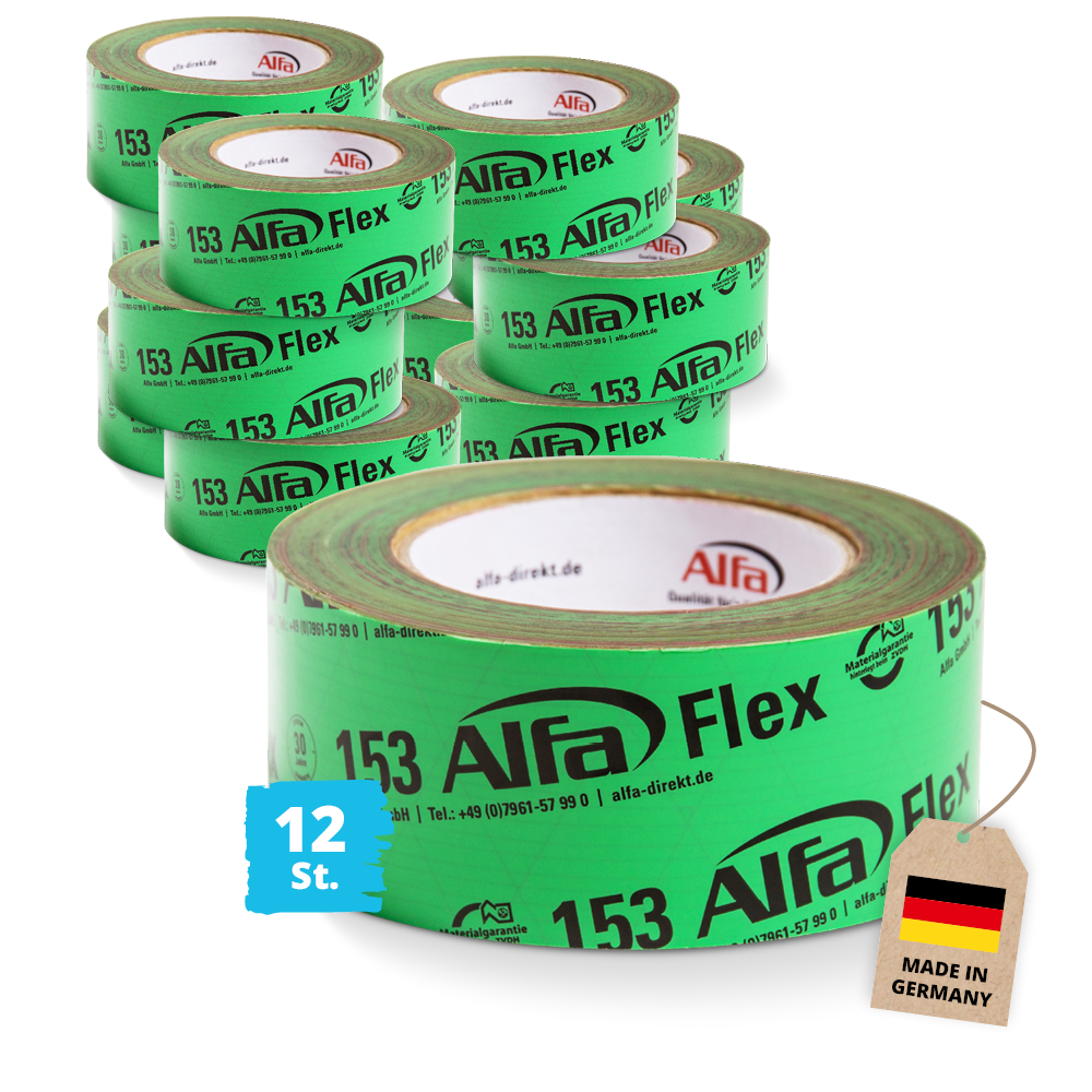 12x Alfa Klebeband Dampfsperre 50 mm x 25 m Profi-Qualität Klebeband Dampfbremse Dampfsperre Folienklebeband Systemklebeband Unterspannbahn Abdichtung