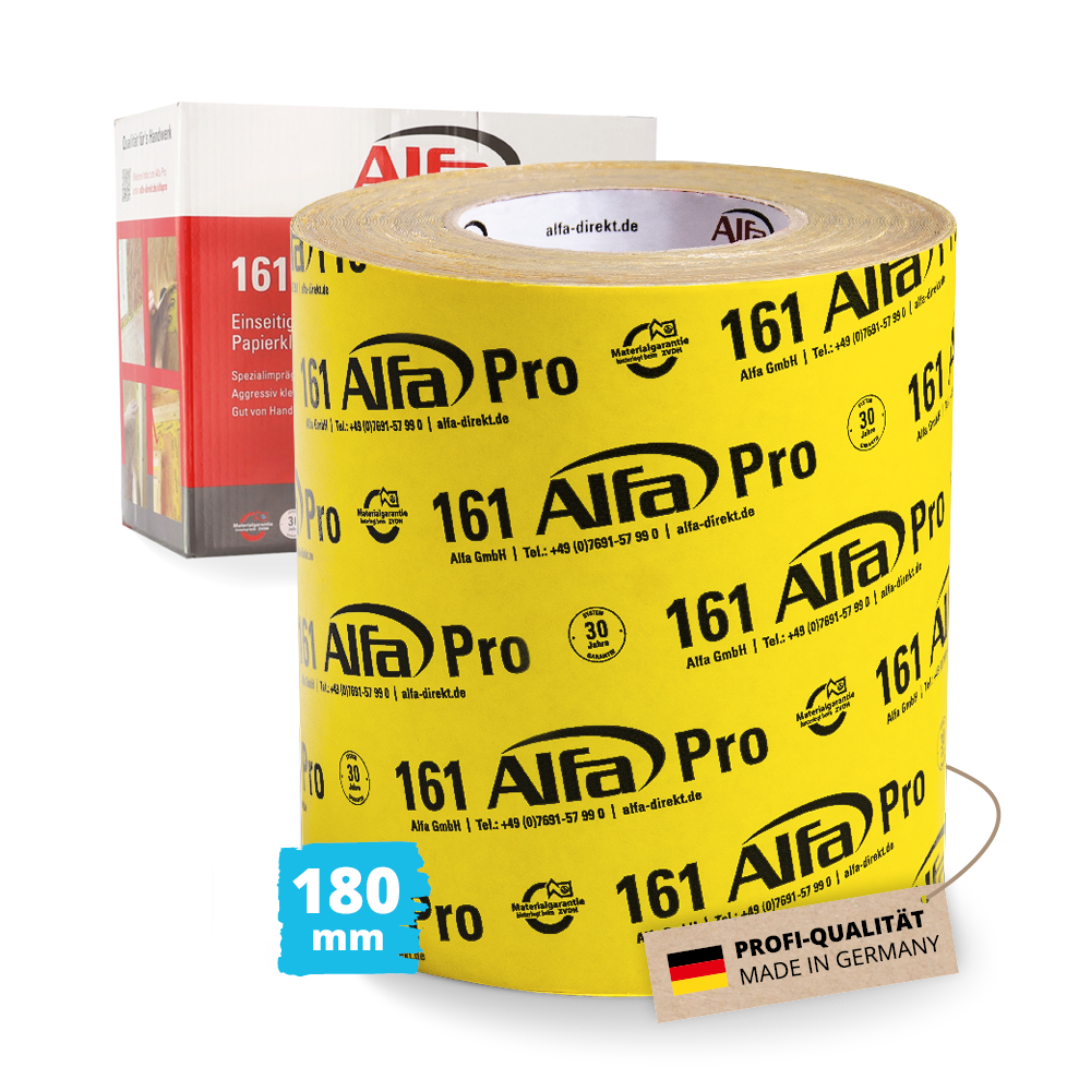 Alfa Dampfsperre Klebeband 180mm x 40m Profi-Qualität Made in Germany Dampfbremse Folienklebeband Alfa Pro Hochleistungsklebeband Unterspannbahn