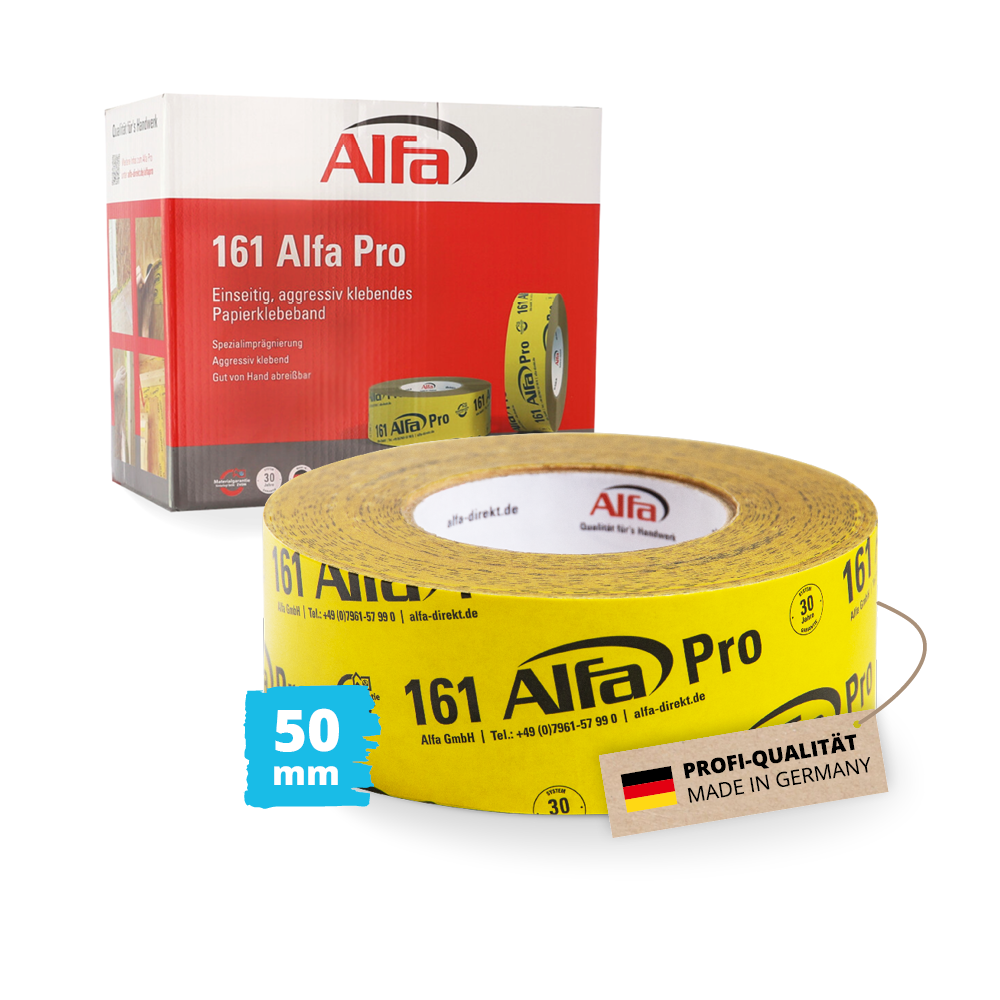Alfa Dampfsperre Klebeband 50mm x 40m Profi-Qualität Made in Germany Dampfbremse Folienklebeband Alfa Pro Hochleistungsklebeband Unterspannbahn