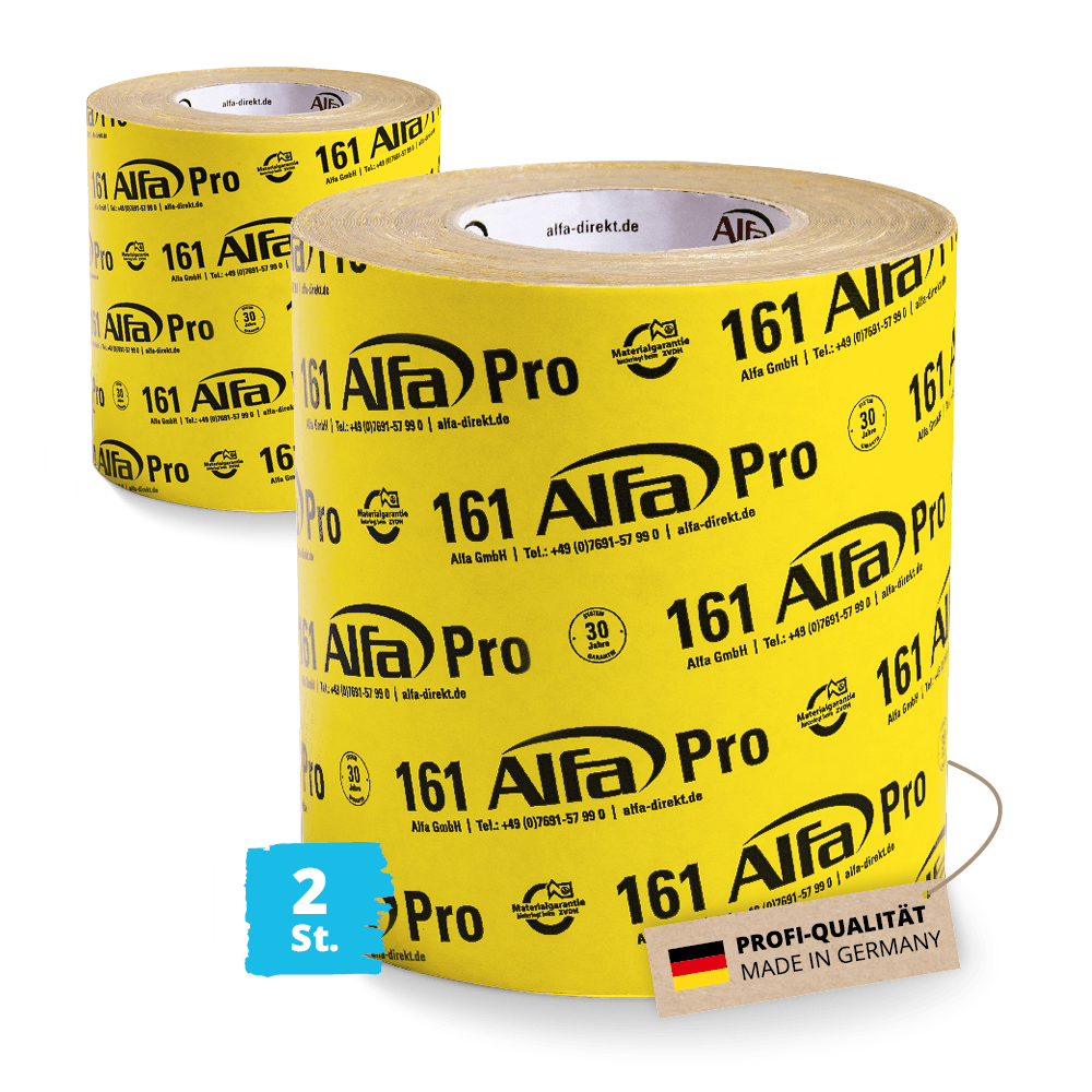 2x Alfa Dampfsperre Klebeband 150mm x 40m Profi-Qualität Made in Germany Dampfbremse Folienklebeband Alfa Pro Hochleistungsklebeband Unterspannbahn