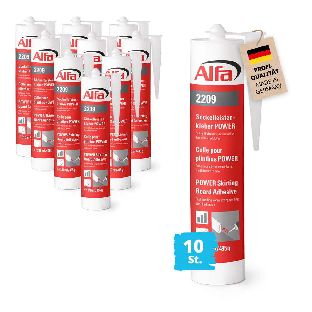 10x Alfa Sockelleistenkleber POWER Fußleistenkleber Wandleistenkleber Montagekleber Sockelkleber Sockelleistenkleber Leistenkleber Bodenleistenkleber