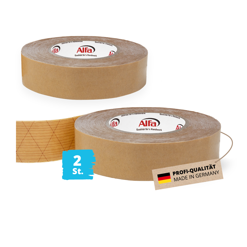 2x Alfa StrongTac 30 mm x 50 m - PROFI-Montageklebeband Sockelleisten Klebeband Sockelleistenklebeband Profi-Qualität Made in Germany