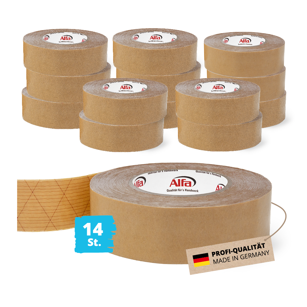 14x Alfa StrongTac 40 mm x 50 m - PROFI-Montageklebeband Sockelleisten Klebeband Sockelleistenklebeband Profi-Qualität Made in Germany