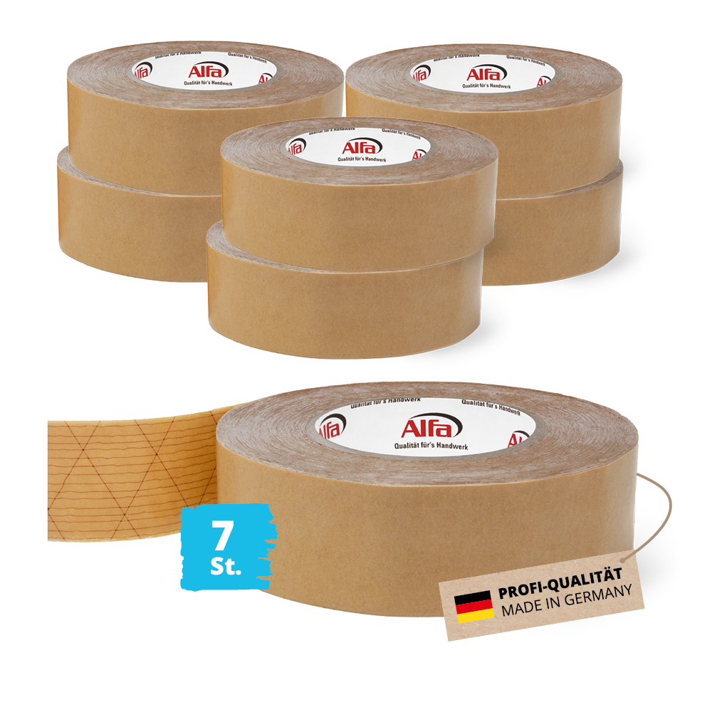 7x Alfa StrongTac 40 mm x 50 m - PROFI-Montageklebeband Sockelleisten Klebeband Sockelleistenklebeband Profi-Qualität Made in Germany