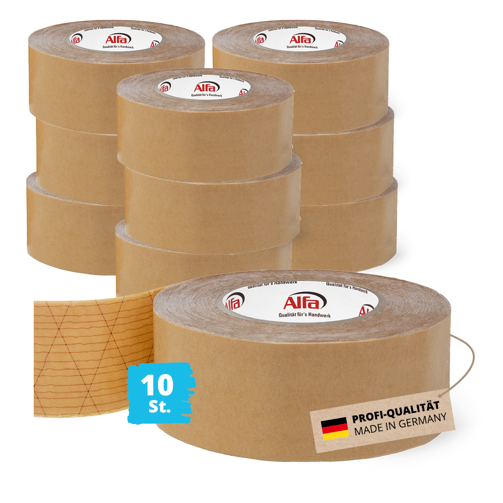 10x Alfa StrongTac 50 mm x 50 m - PROFI-Montageklebeband Sockelleisten Klebeband Sockelleistenklebeband Profi-Qualität Made in Germany