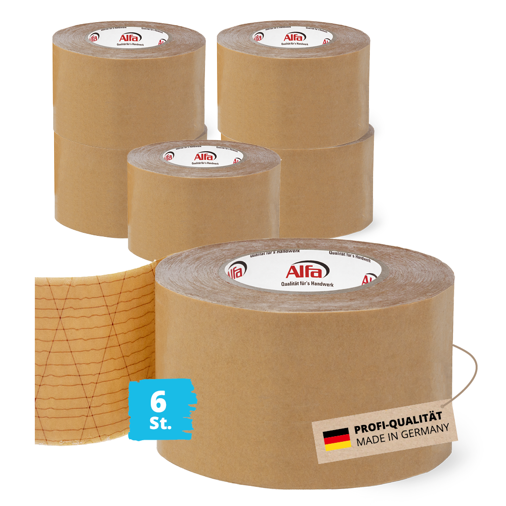 6x Alfa StrongTac 85 mm x 50 m - PROFI-Montageklebeband Sockelleisten Klebeband Sockelleistenklebeband Profi-Qualität Made in Germany