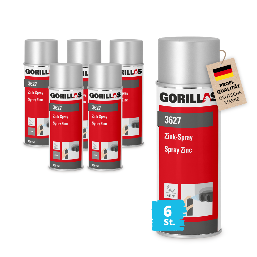 6x Gorillas Zinkspray 400 ml Schutzspray Schweißnähte Rostschutz Grundierung Zinkgrundierung Korrosionsschutz Rostschutzfarbe