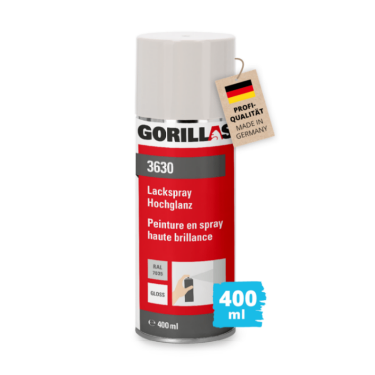 Gorillas Lackspray 400 ml Glanz RAL7035 Lichtgrau - Sprühlack Innen/Außen Sprühdose Farbspray Lackdose Sprühfarbe Farbenspray Lackierspray Klarlack
