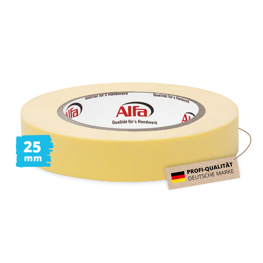 Alfa Feinkrepp EASY 25 mm x 50 m Abdeckband Malerband Kreppband Abdeckfolie Malerkrepp Allzweckabdeckband Goldband Klebeband Abklebeband