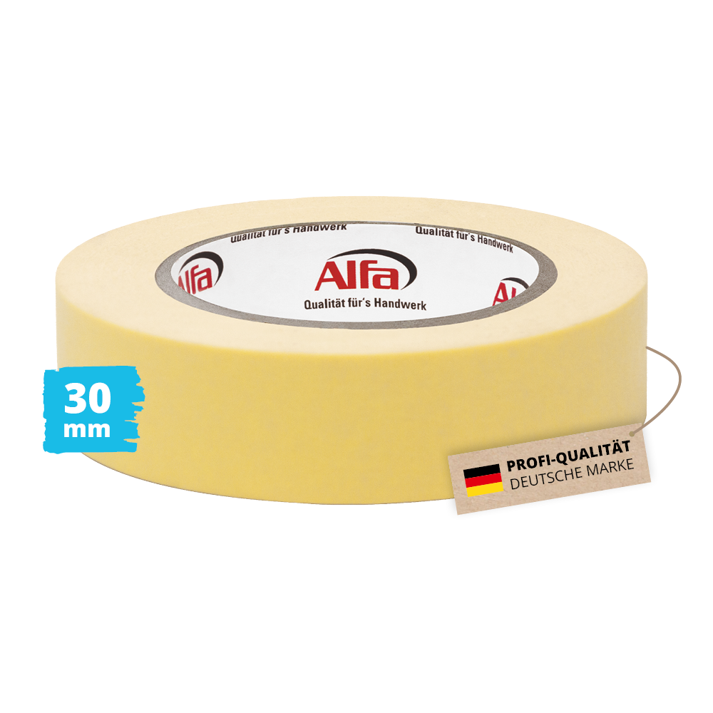 Alfa Feinkrepp EASY 30 mm x 50 m Abdeckband Malerband Kreppband Abdeckfolie Malerkrepp Allzweckabdeckband Goldband Klebeband Abklebeband
