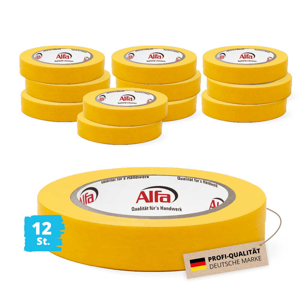 12x Alfa FineLine Washi Tape Goldband 25 mm x 50 m Abklebeband Malerband Reispapier Klebeband Kreppband Farbband Malerkrepp Abdeckband Malertape