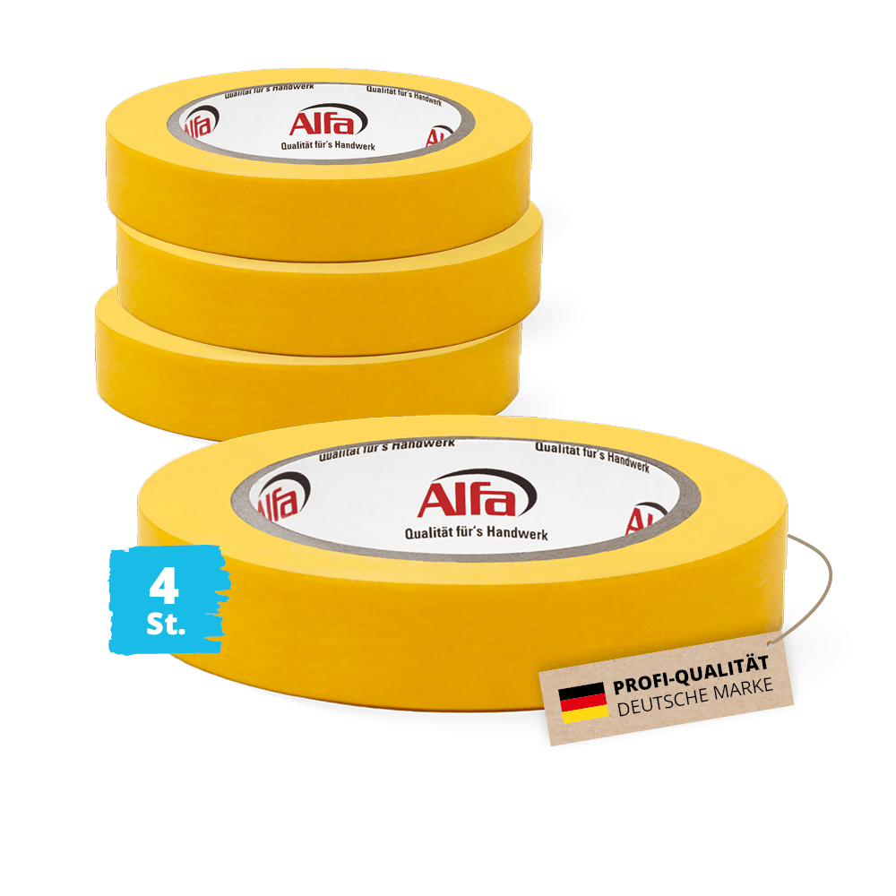 4x Alfa FineLine Washi Tape Goldband 25 mm x 50 m Abklebeband Malerband Reispapier Klebeband Kreppband Farbband Malerkrepp Abdeckband Malertape