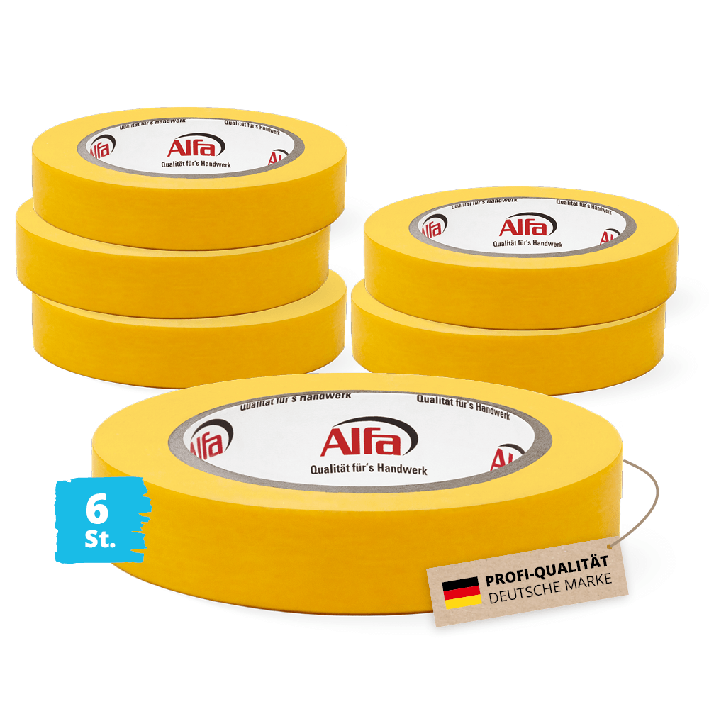 6x Alfa FineLine Washi Tape Goldband 25 mm x 50 m Abklebeband Malerband Reispapier Klebeband Kreppband Farbband Malerkrepp Abdeckband Malertape