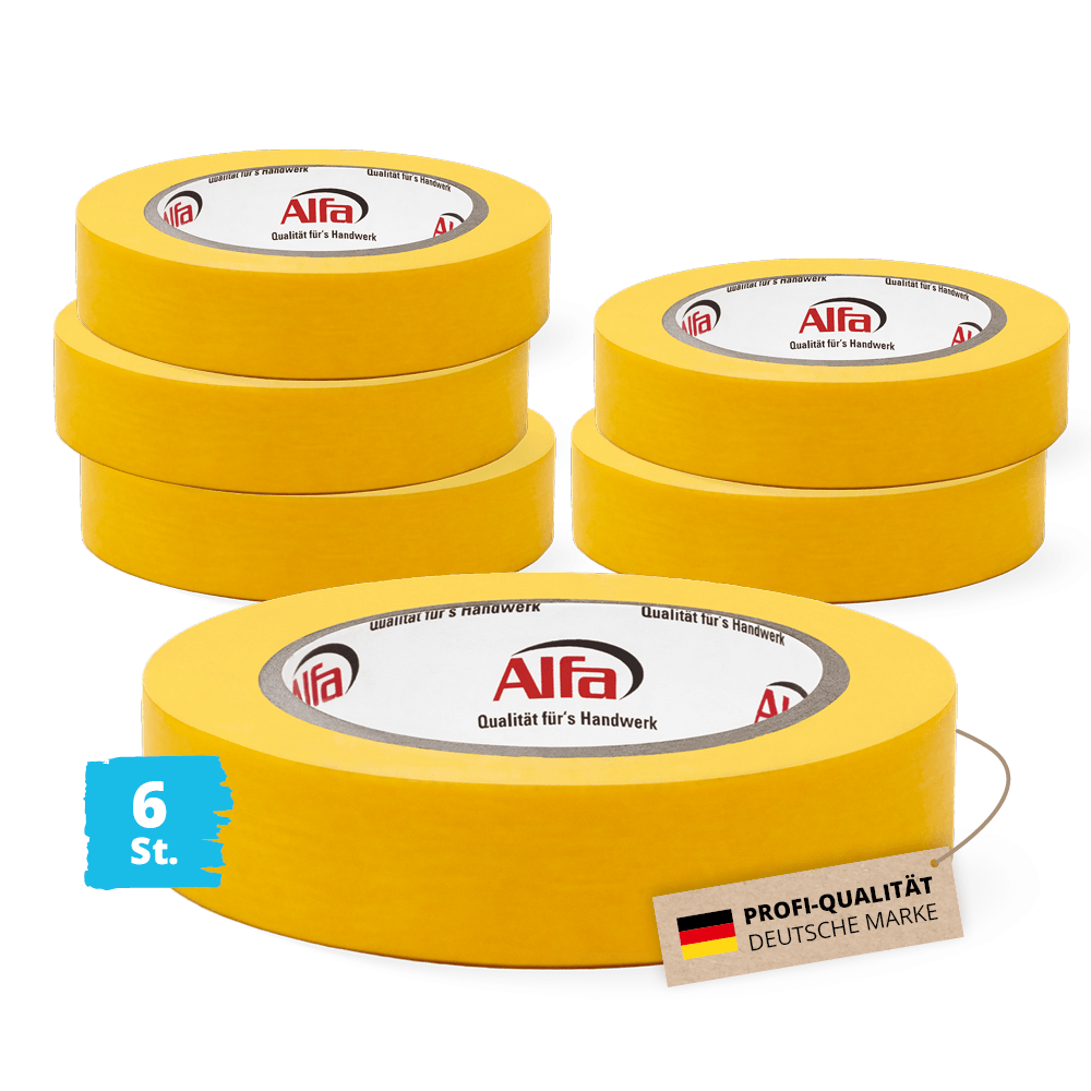 6x Alfa Washi-Tape Goldband 30 mm x 50 m Abklebeband Malerband Reispapier Klebeband Kreppband Farbband Malerkrepp Abdeckband Malertape Papiertape