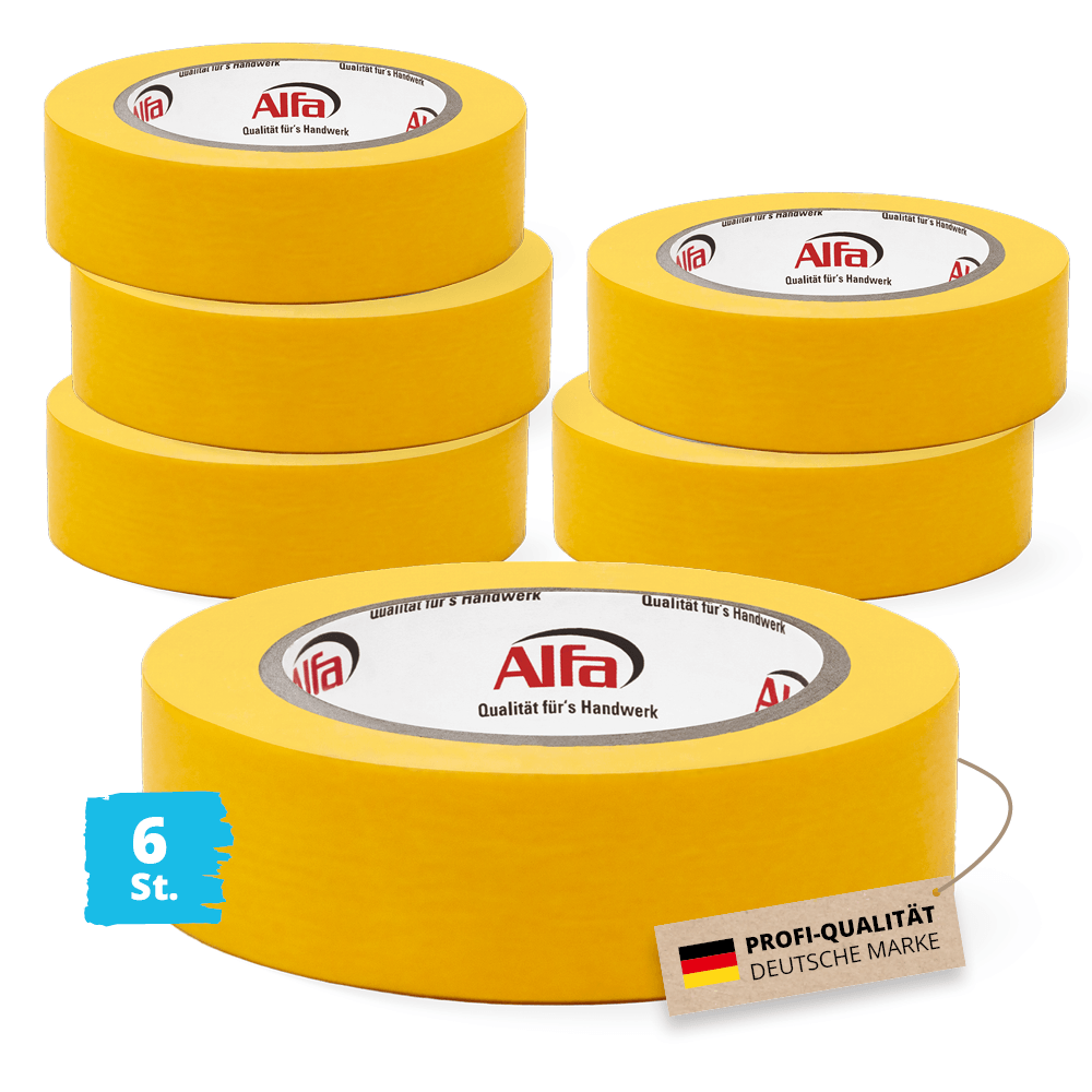 6x Alfa FineLine Washi Tape Goldband 38 mm x 50 m Abklebeband Malerband Reispapier Klebeband Kreppband Farbband Malerkrepp Abdeckband Malertape