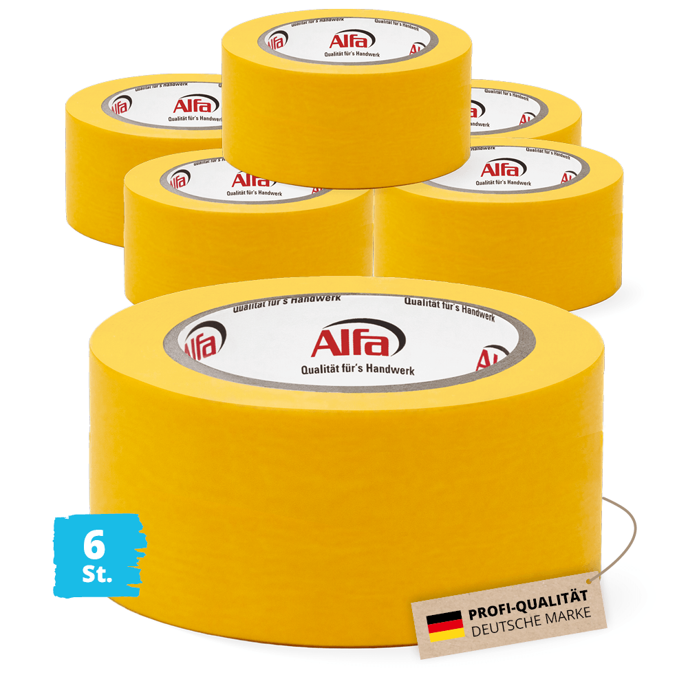 6x Alfa FineLine Washi Tape Goldband 50 mm x 50 m Abklebeband Malerband Reispapier Klebeband Kreppband Farbband Malerkrepp Abdeckband Malertape
