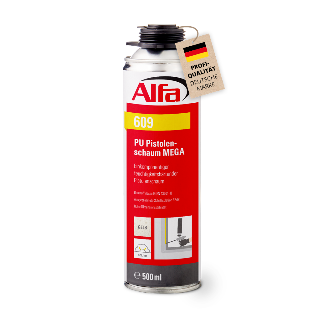 Alfa PU Pistolenschaum Bauschaum B2 MEGA 500 ml - Hochexpansiver Pistolenschaum Bauschaum Montageschaum Klebeschaum