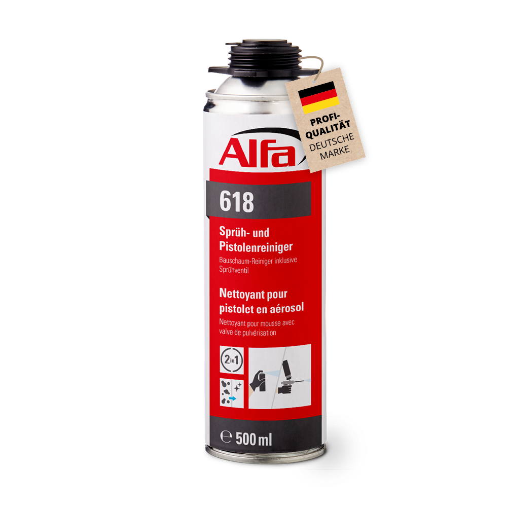 8x Alfa Sprühreiniger & Pistolenreiniger 500 ml Bauschaum entfernen Universalreiniger PU-Schaum Schaumreiniger Industriereiniger Schaumpistole