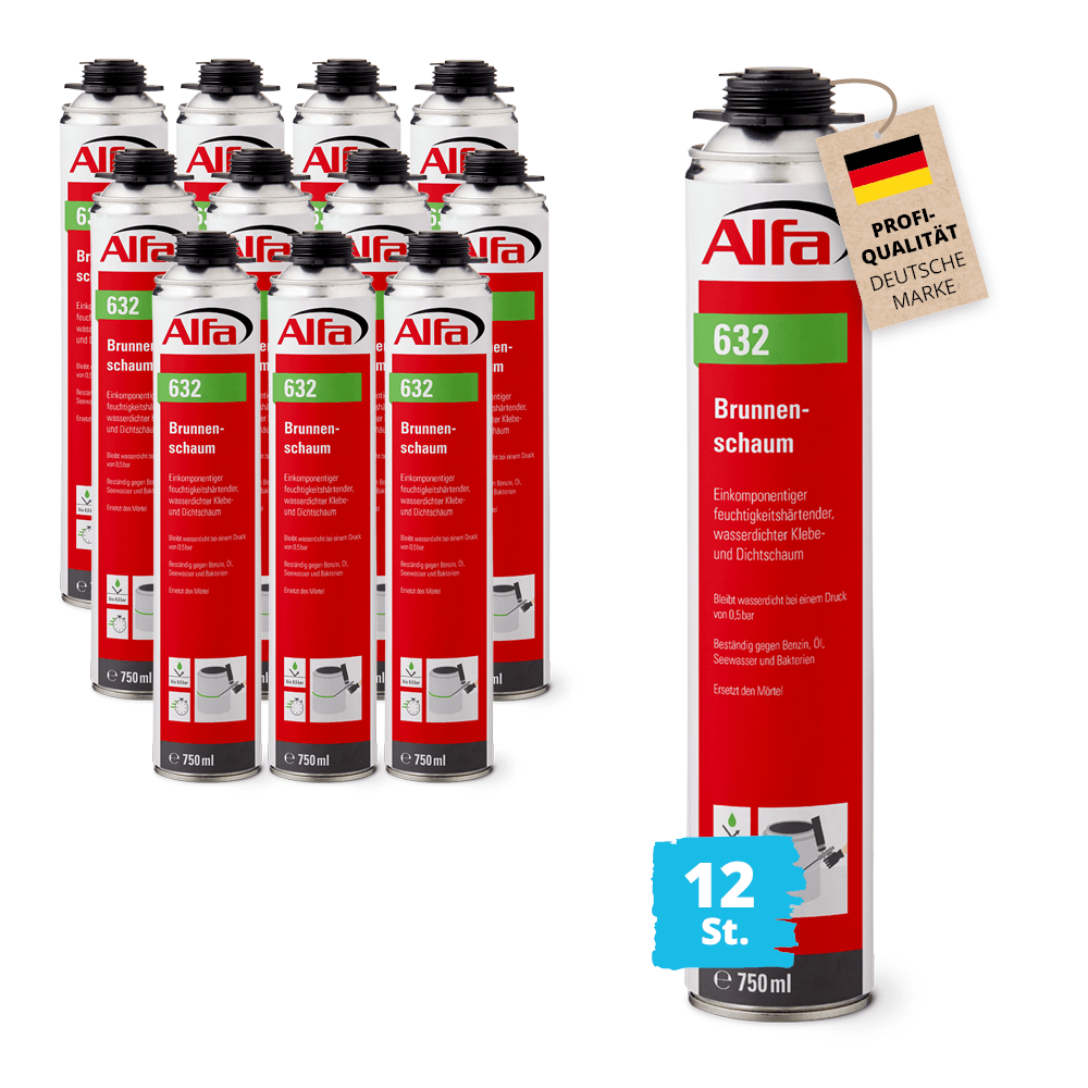 12x Alfa Brunnenschaum 750 ml Bauschaum Montageschaum Profi-Qualität Abdichten Kleben