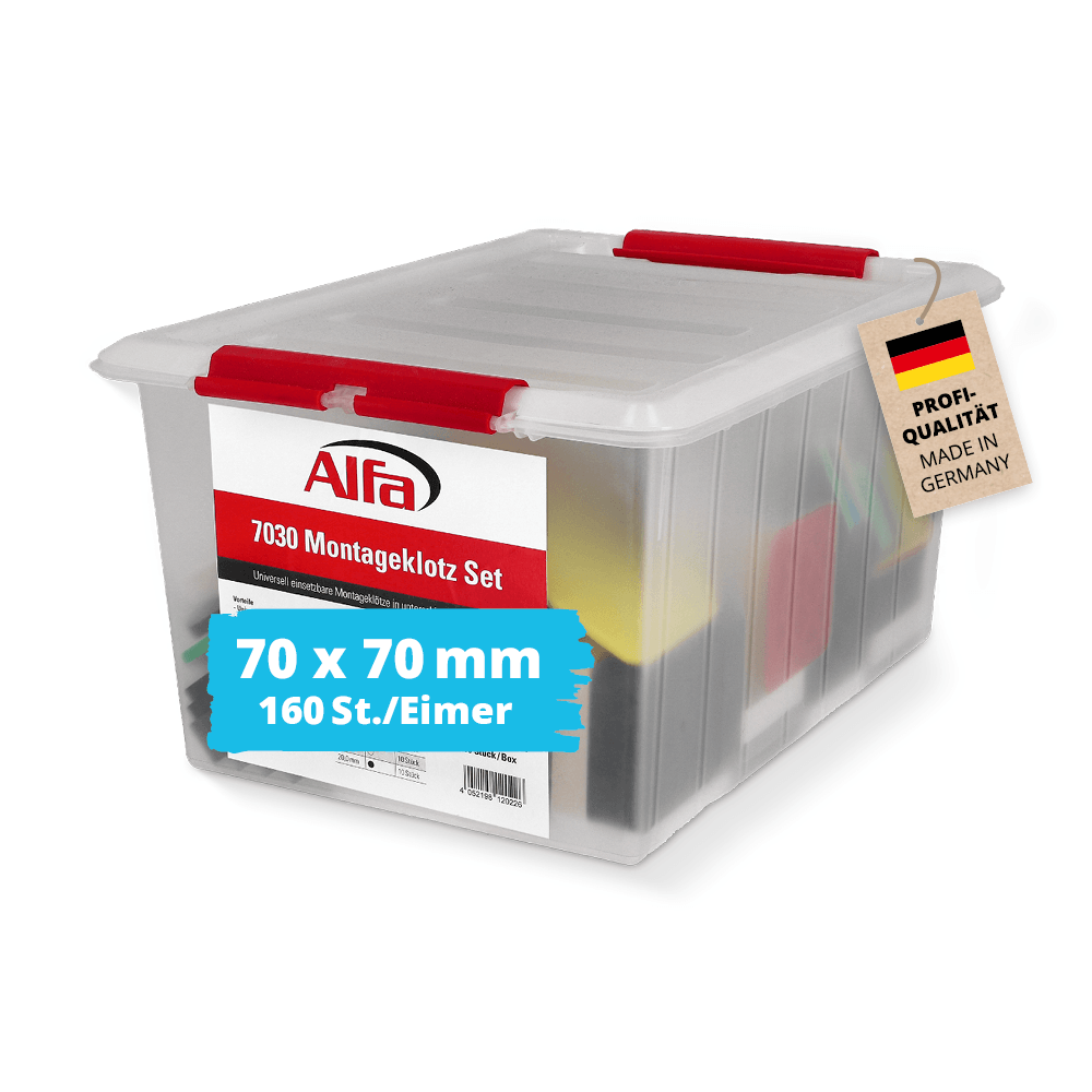 Alfa Montageklotz Set 70 mm x 70 mm Unterlegplatten Montage Montagekeile Distanzstücke Unterlegklötze Klötze Ausgleichsklötze Montageklötze Fensterbau
