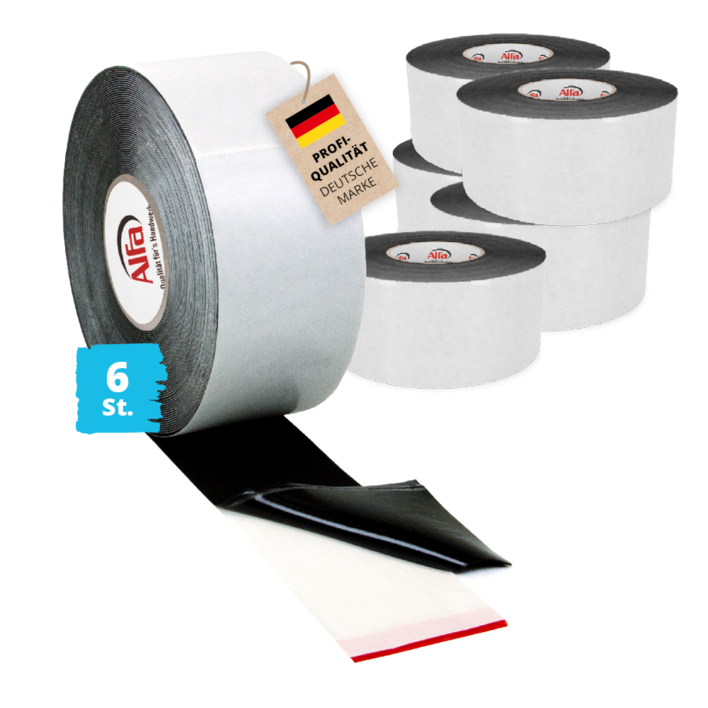 6x Alfa Terrasse Tape 80mm x 1mm x 20m Unterkonstruktionen Abdeckband Terrasse bauen Holzschutzband Bitumenband EPDM-Band Gewebeband Holzschutz