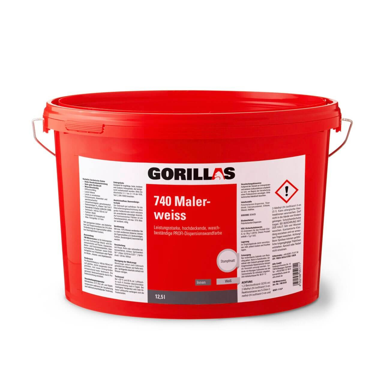 62,5 l Gorillas Malerweiss Dispersionsfarbe Malerbedarf hochdeckend, waschbeständig Innenfarbe Dispersionswandfarbe Wandfarbe Innenanstrich Made in 