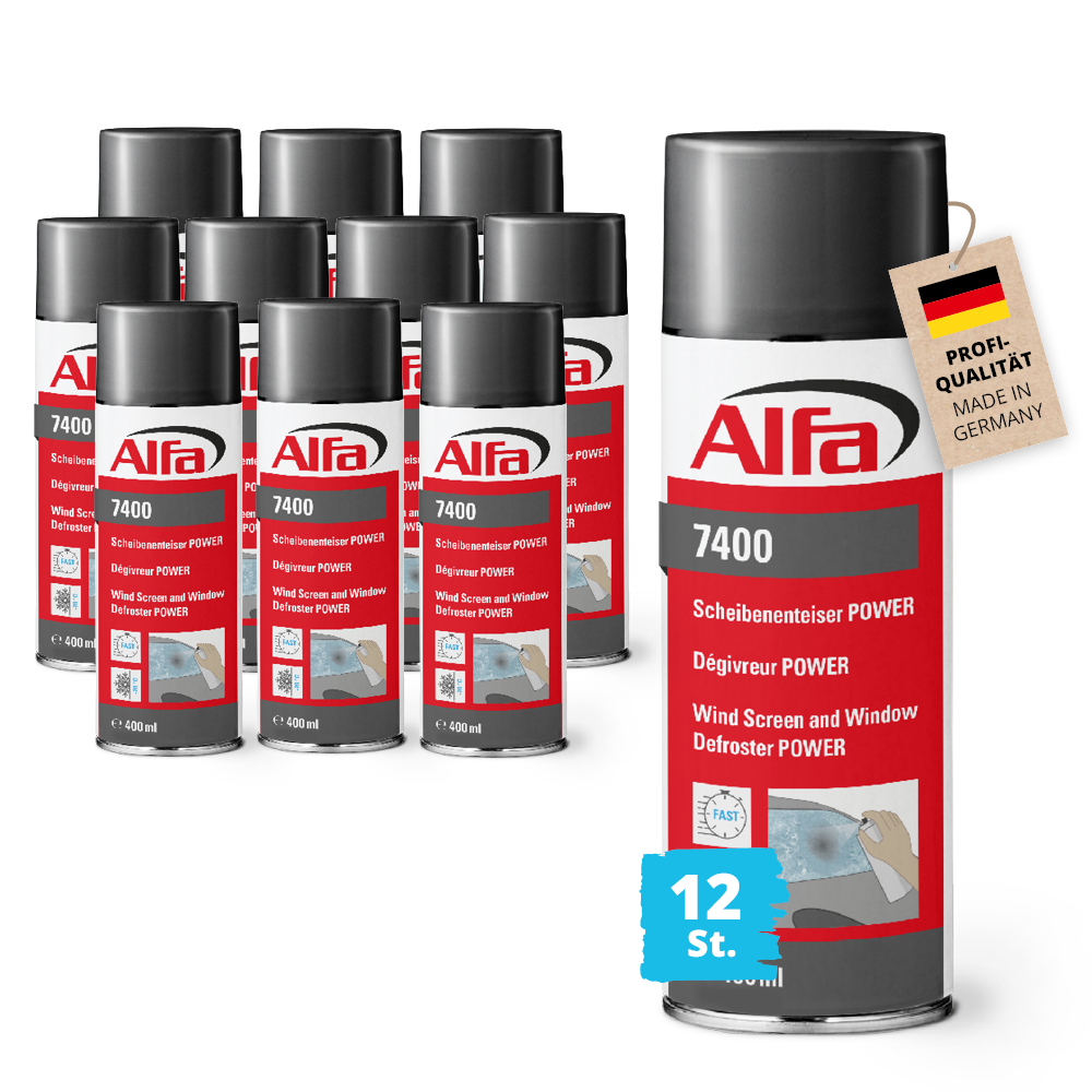 12x Alfa Scheibenenteiser 400 ml bis -20°C Eisfrei Entfroster Enteiserspray Auto Defroster Winter Schnee Scheibenfrostschutz Türdichtungsenteiser