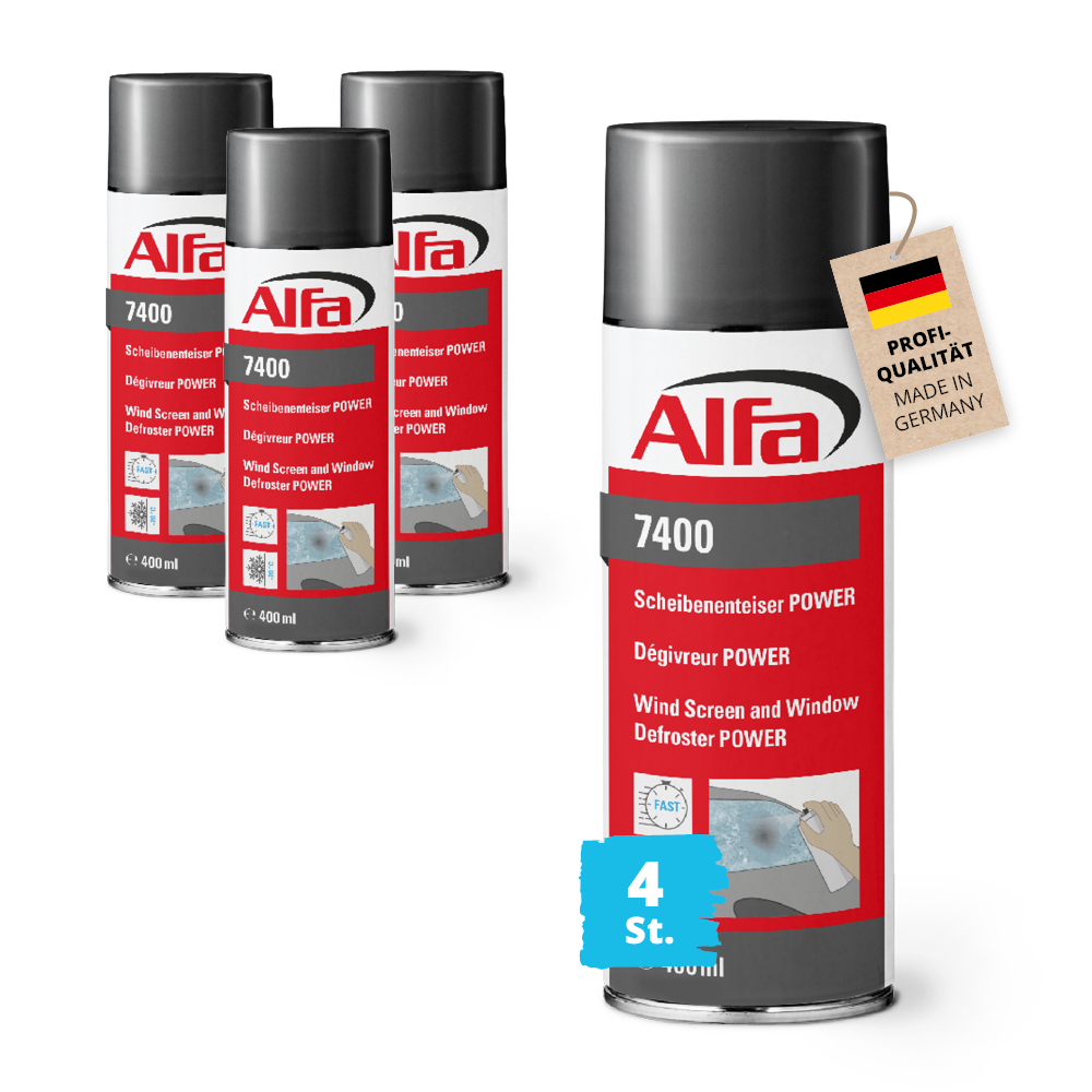 4x Alfa Scheibenenteiser 400 ml bis -20°C Eisfrei Entfroster Enteiserspray Auto Defroster Winter Schnee Scheibenfrostschutz Türdichtungsenteiser