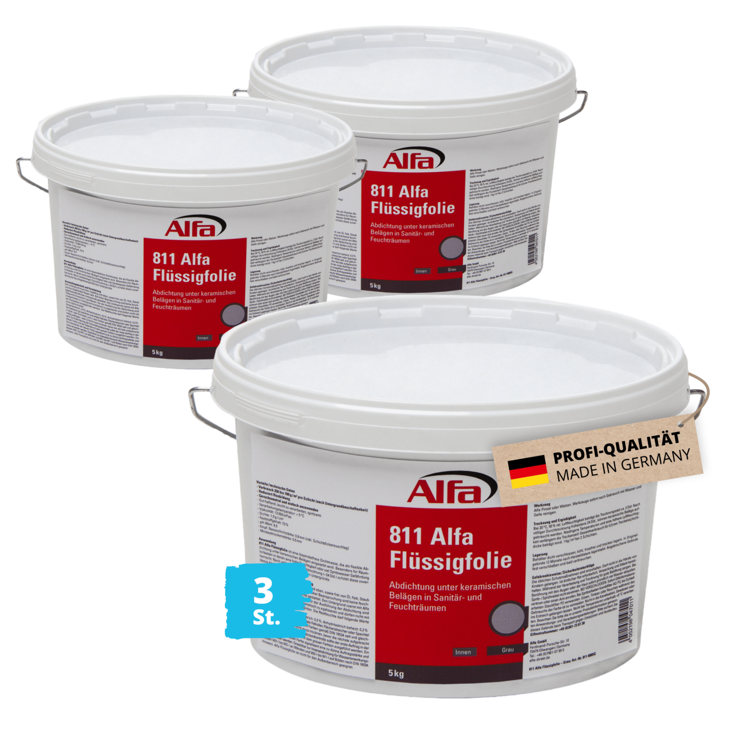 15 kg Alfa Flüssigfolie grau Abdichtungsmasse Sanitär Feuchtraum Bad Dusche Küche Dichtfolie Abdichtung Streichfolie Abdichtung Flüssigkunststoff