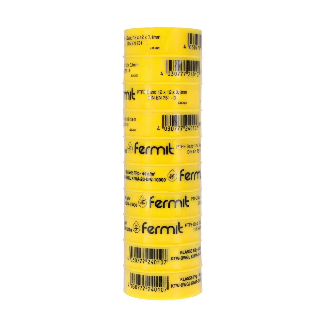1x Fermit PTFE-Band FRp | 12 mm x 12 m | Gewindedichtband aus PTFE | Band Dichtmittel | Zur Abdichtung von Feingewinden | für Sanitär, Heizung und