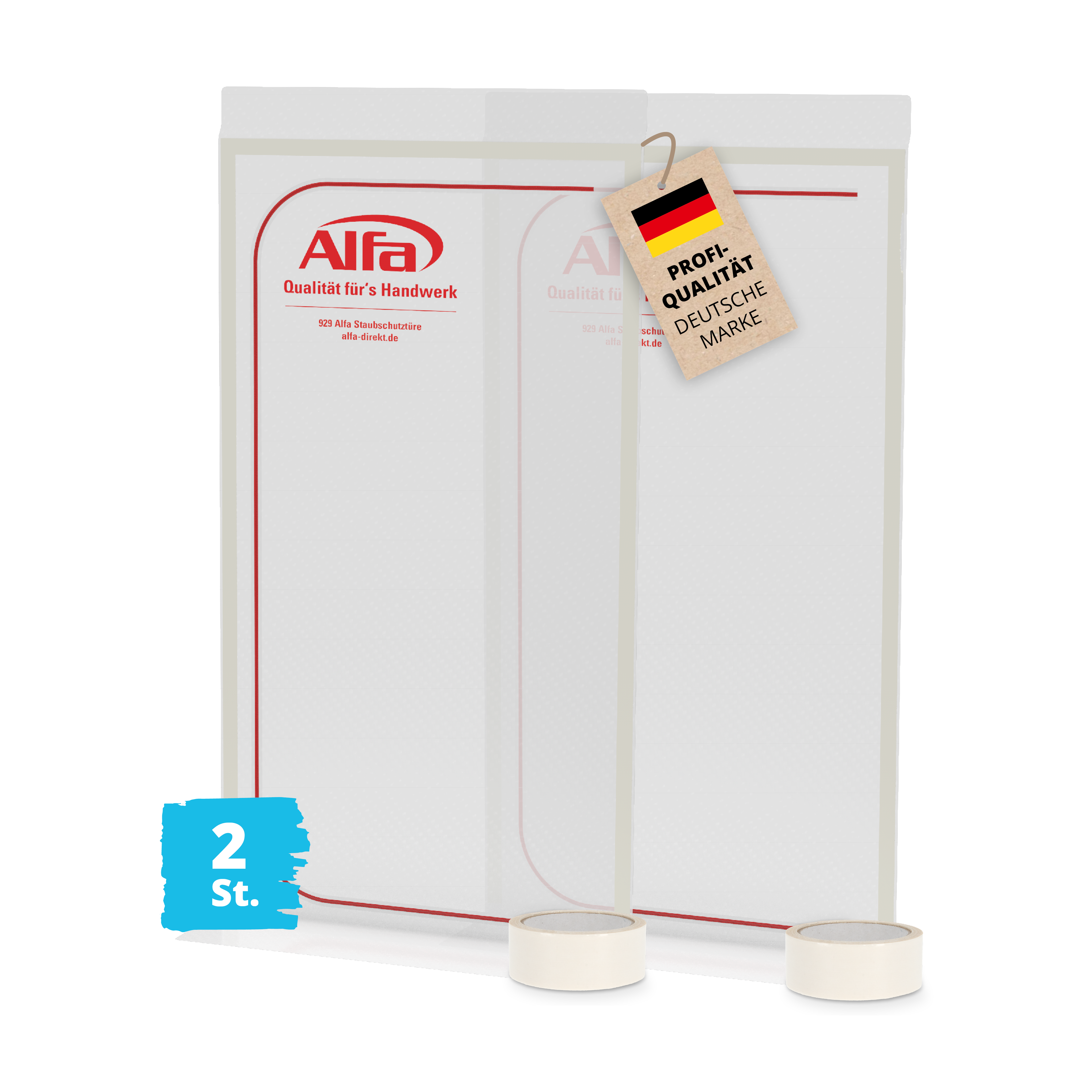 2x Alfa Staubschutztür 1,1 m x 2,4 m inkl. Klebeband Staubtüre Schutztür Fliegengitter Bautür Abdecktür Baustellentür Staubvorhang Folienwand