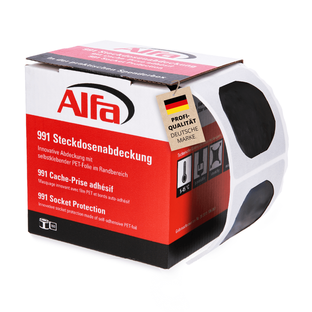 5x Alfa Steckdosen Abdeckung Profi-Qualität Schutzfolie Schutzabdeckung malerband Kreppband Dosenabdekung Malerabdeckung Aufkleber Abdeckfolie 