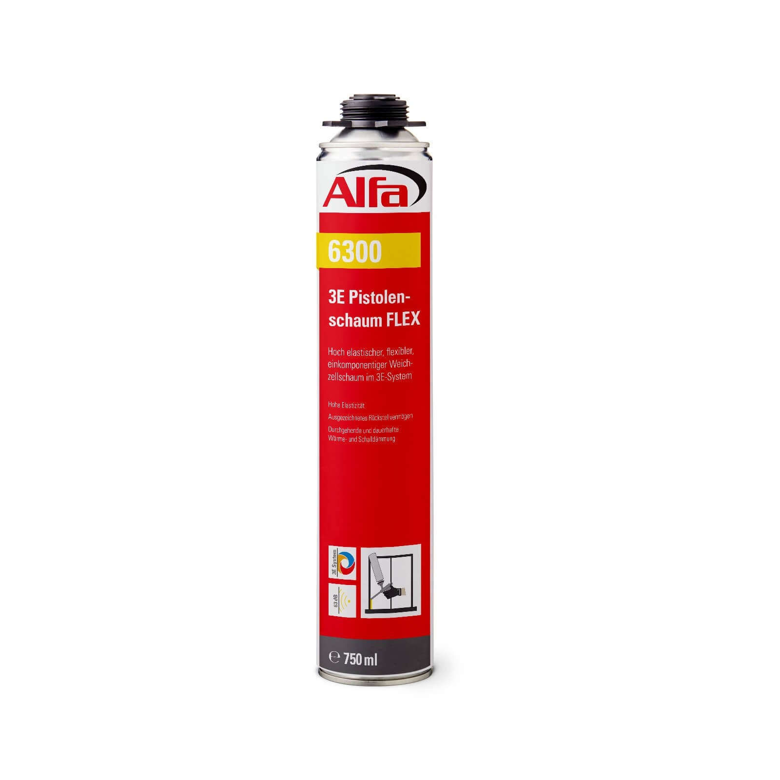 4x Alfa 3E Pistolenschaum FLEX 750 ml (1K) B2 Bauschaum Montageschaum Füllschaum Dämmschaum PU-Schaum Weichzellschaum