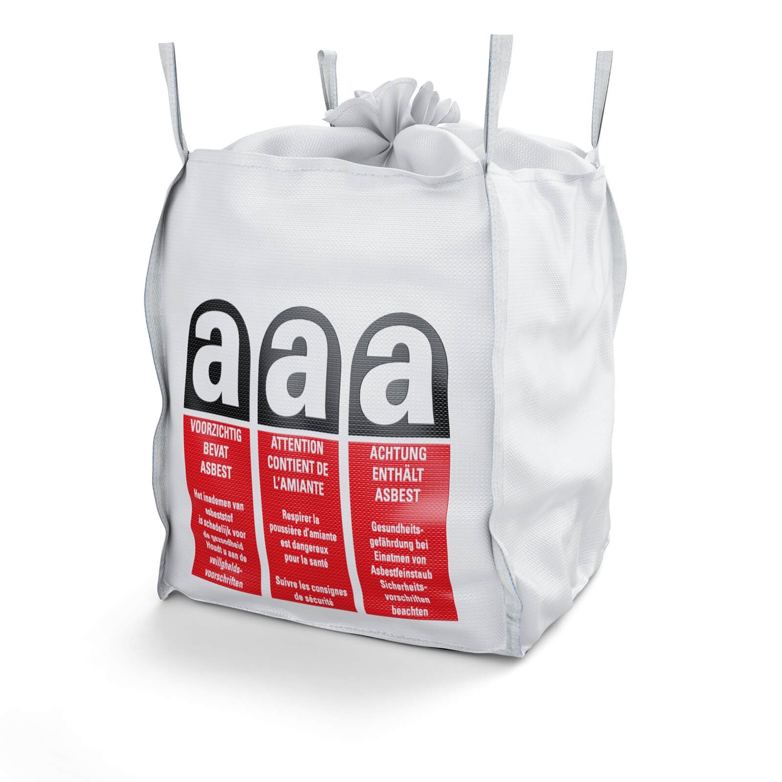 45x Alfa BigBag ASBEST (gemäß TRGS 519) bis 1.000 kg belastbar aus PP-Bändchengewebe mit Asbest-Kennzeichnung | SWL: 1.000 kg; SF 5:1 | 4 Schlaufen
