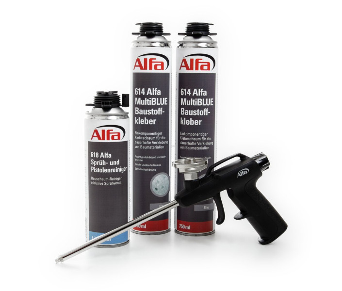 Alfa MultiBLUE - MiniSet (MultiBlue Baustoffkleber, Pistole, Reiniger)
